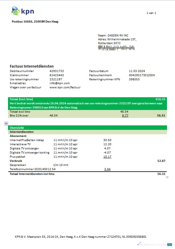 Download Netherlands KPN business utility bill template in Word and PDF format Photoshop template